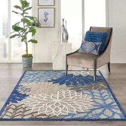 Hot Kirklands Home Blue Floral Burst Outdoor Area Rug, 6x9