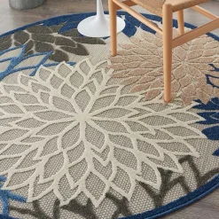Best Kirklands Home Blue Floral Burst Round Outdoor Area Rug, 5x5