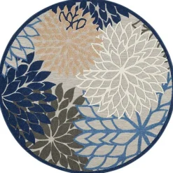Outlet Kirklands Home Blue Floral Burst Round Outdoor Area Rug, 7x7