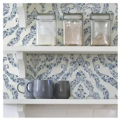 Discount Kirklands Home Floral Damask Pattern Peel & Stick Wallpaper Blue