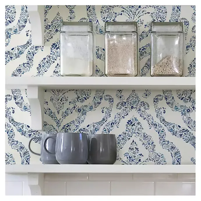 Discount Kirklands Home Floral Damask Pattern Peel & Stick Wallpaper Blue