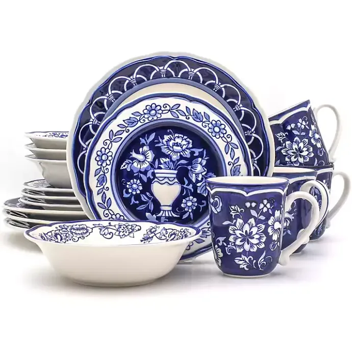 Sale Kirklands Home Blue Floral Hand Painted 16-pc. Dinnerware Set