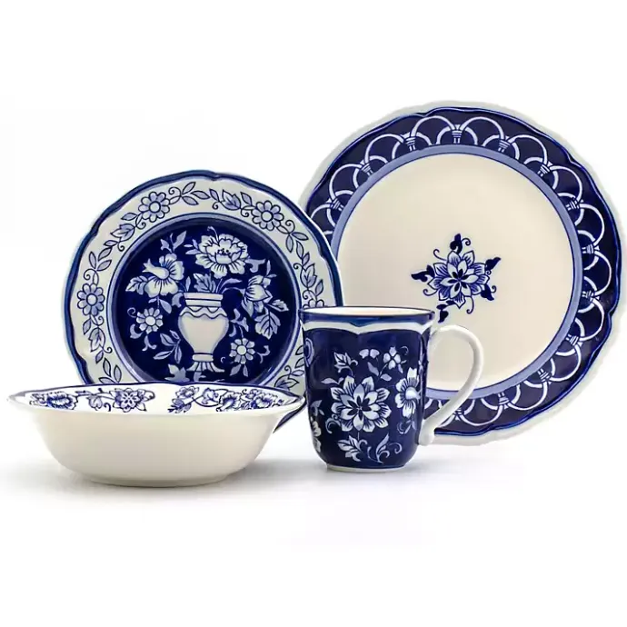 Sale Kirklands Home Blue Floral Hand Painted 16-pc. Dinnerware Set