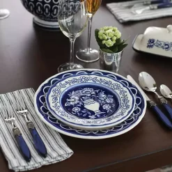 Sale Kirklands Home Blue Floral Hand Painted 16-pc. Dinnerware Set