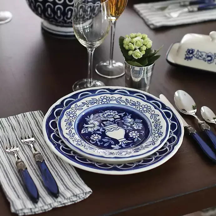 Sale Kirklands Home Blue Floral Hand Painted 16-pc. Dinnerware Set