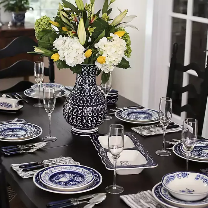 Sale Kirklands Home Blue Floral Hand Painted 16-pc. Dinnerware Set