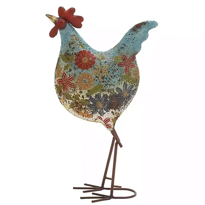 Discount Kirklands Home Blue Floral Metal Rooster Statue