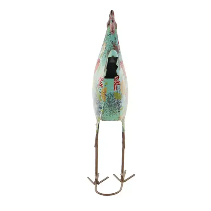 Discount Kirklands Home Blue Floral Metal Rooster Statue