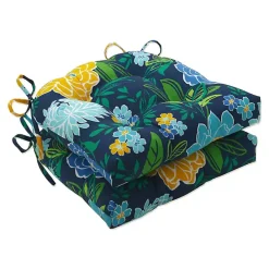 Clearance Kirklands Home Blue Floral Tufted Outdoor Seat Cushions, Set of 2