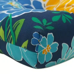 Clearance Kirklands Home Blue Floral Tufted Outdoor Seat Cushions, Set of 2