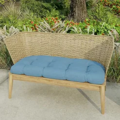 Discount Kirklands Home French Edge Outdoor Wicker Settee Cushion Blue