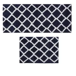 Kirklands Home Blue Geometric Pattern Reversible Bath Mat, 60 in.