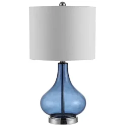 Discount Kirklands Home Blue Glass Curved Brooks Table Lamp White
