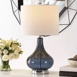 Discount Kirklands Home Blue Glass Curved Brooks Table Lamp White