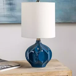 Online Kirklands Home Blue Glazed Geometric Table Lamp White