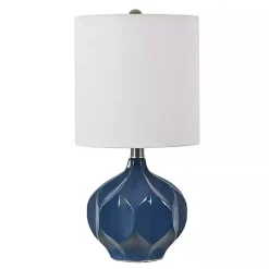 Online Kirklands Home Blue Glazed Geometric Table Lamp White