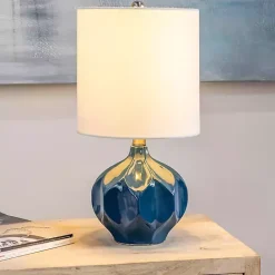 Online Kirklands Home Blue Glazed Geometric Table Lamp White