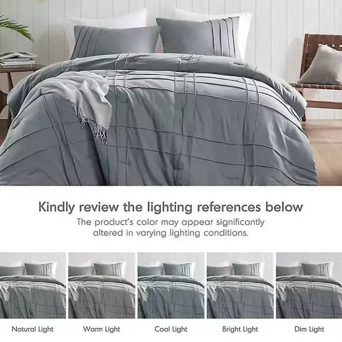 Clearance Kirklands Home Gray Pleated Grid 3-pc. Queen Comforter Set Blue