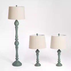 Online Kirklands Home Green Distressed Set of Three Lamps Blue