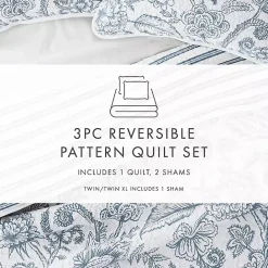 Best Kirklands Home Blue Jacobean Reversible 3-pc. Queen Quilt Set