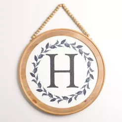 Sale Kirklands Home Blue Leaf Wreath Monogram H Wood Wall Plaque