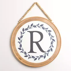 Online Kirklands Home Blue Leaf Wreath Monogram R Wood Wall Plaque