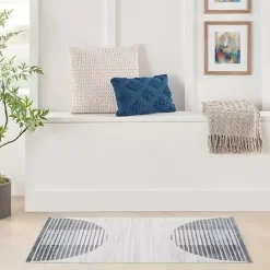 Outlet Kirklands Home Blue Linear Geometric Washable Accent Rug, 2x4