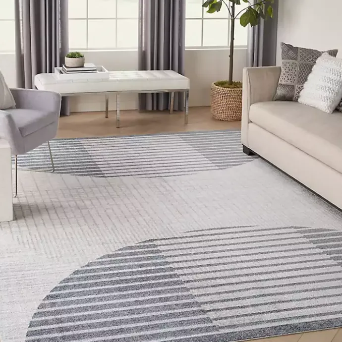New Kirklands Home Blue Linear Geometric Washable Area Rug, 9x12