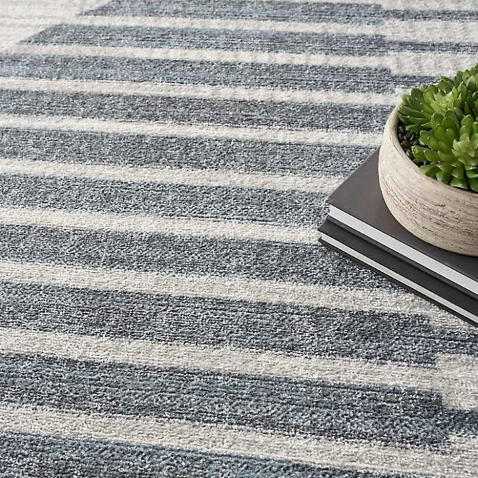 New Kirklands Home Blue Linear Geometric Washable Area Rug, 9x12