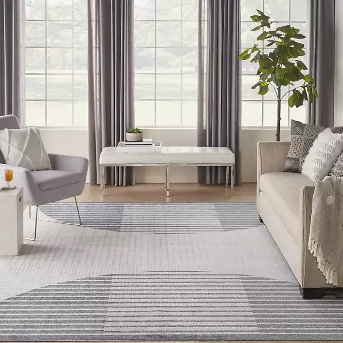 New Kirklands Home Blue Linear Geometric Washable Area Rug, 9x12