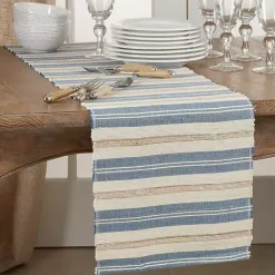 New Kirklands Home Blue Long Striped Water Hyacinth Table Runner