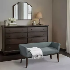 Sale Kirklands Home Low Back Flared Nailhead Trim Bench Blue