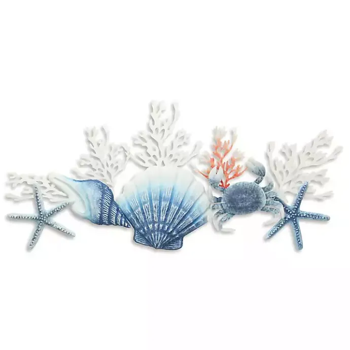Discount Kirklands Home Blue Metal Coral and Shell Wall Plaque