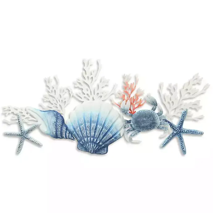 Discount Kirklands Home Blue Metal Coral and Shell Wall Plaque