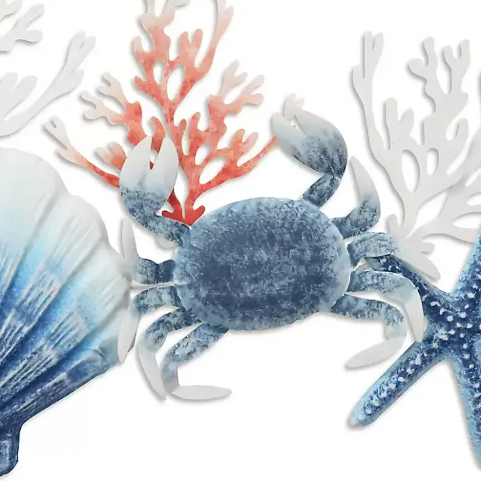 Discount Kirklands Home Blue Metal Coral and Shell Wall Plaque