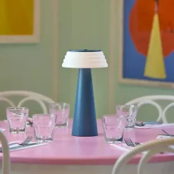 Sale Kirklands Home Metal Cordless Lamp with White Ribbed Shade Blue
