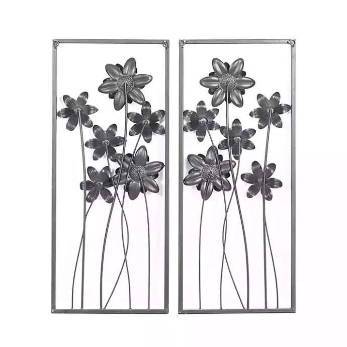 Kirklands Home Metal Floral Panel Wall Plaques, Set of 2 Blue