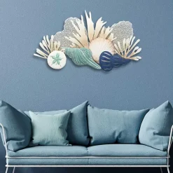Kirklands Home Blue Metal Reef and Shell Wall Plaque