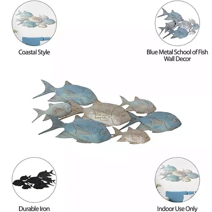 Hot Kirklands Home Metal School of Fish Wall Plaque Blue