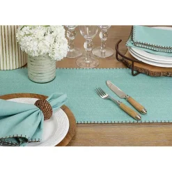 Hot Kirklands Home Overcast Stitch Cotton Table Runner Blue