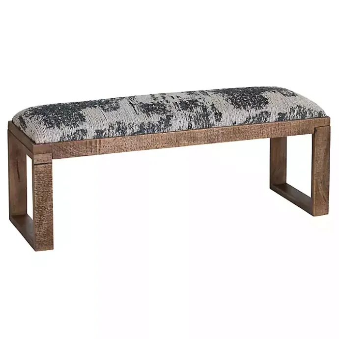 Kirklands Home Blue Pattern Upholstered Wood Bench