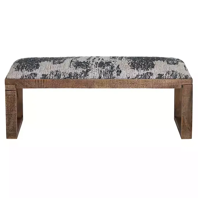 Kirklands Home Blue Pattern Upholstered Wood Bench