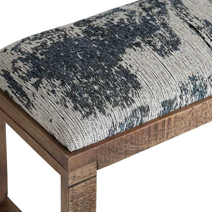 Kirklands Home Blue Pattern Upholstered Wood Bench