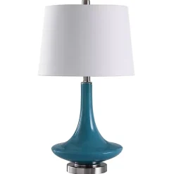 Outlet Kirklands Home Blue Retro Glass Table Lamp White