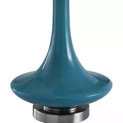 Outlet Kirklands Home Blue Retro Glass Table Lamp White