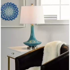 Outlet Kirklands Home Blue Retro Glass Table Lamp White