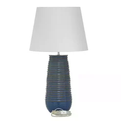 New Kirklands Home Blue Ribbed Stoneware Table Lamp White