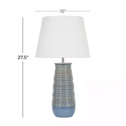 New Kirklands Home Blue Ribbed Stoneware Table Lamp White