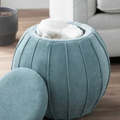 Kirklands Home Rounded Oval Storage Ottoman Blue