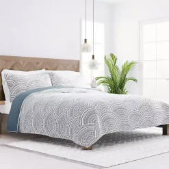 Best Kirklands Home Blue Scalloped Reversible 3-pc. King Quilt Set